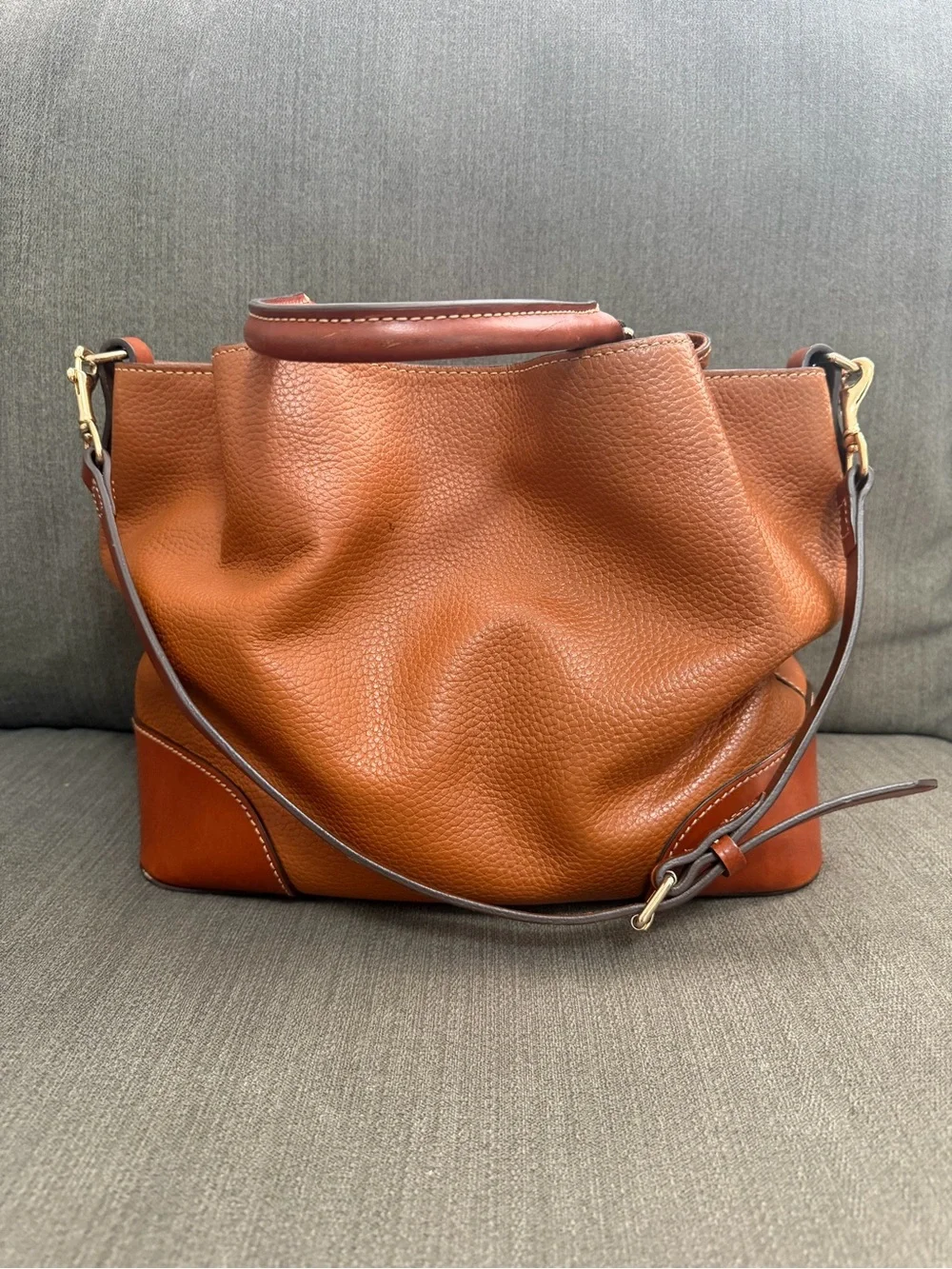 Dooney & Bourke Brenna Caramel Pebble Grain Leather Satchel Shoulder Bag